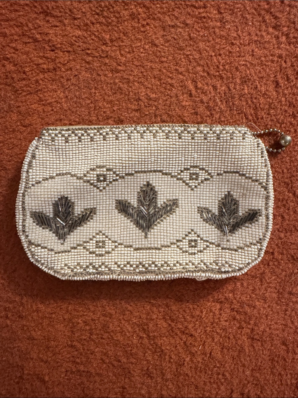 1930s Art Deco Beaded Ivory Evening Clutch with Silver Accents